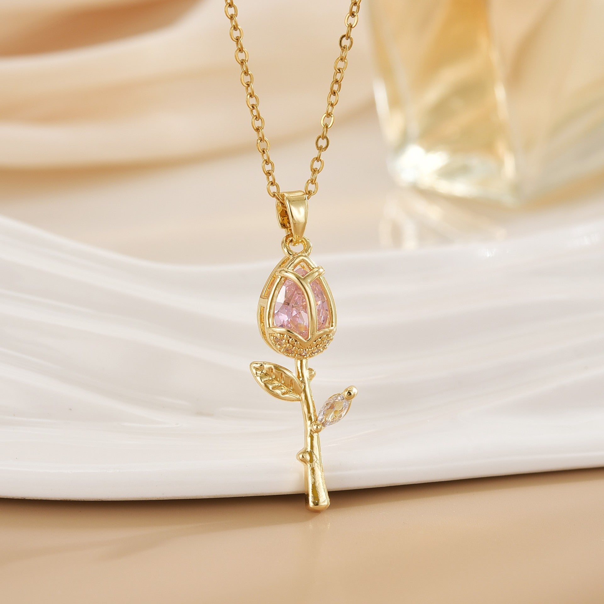 Tulip Flower Design Titanium Steel Necklace