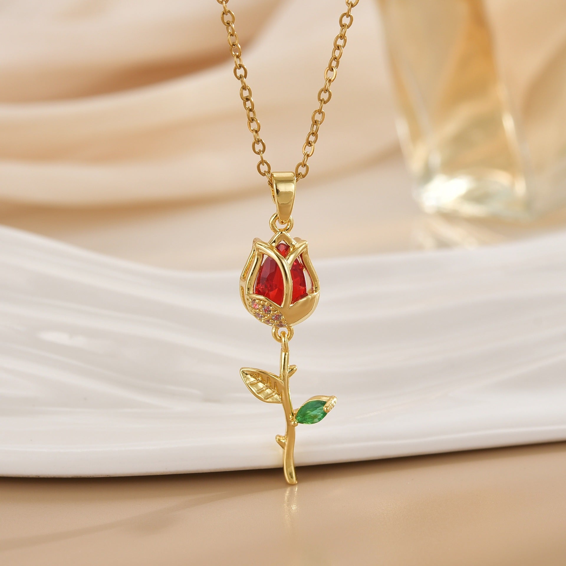 Tulip Flower Design Titanium Steel Necklace