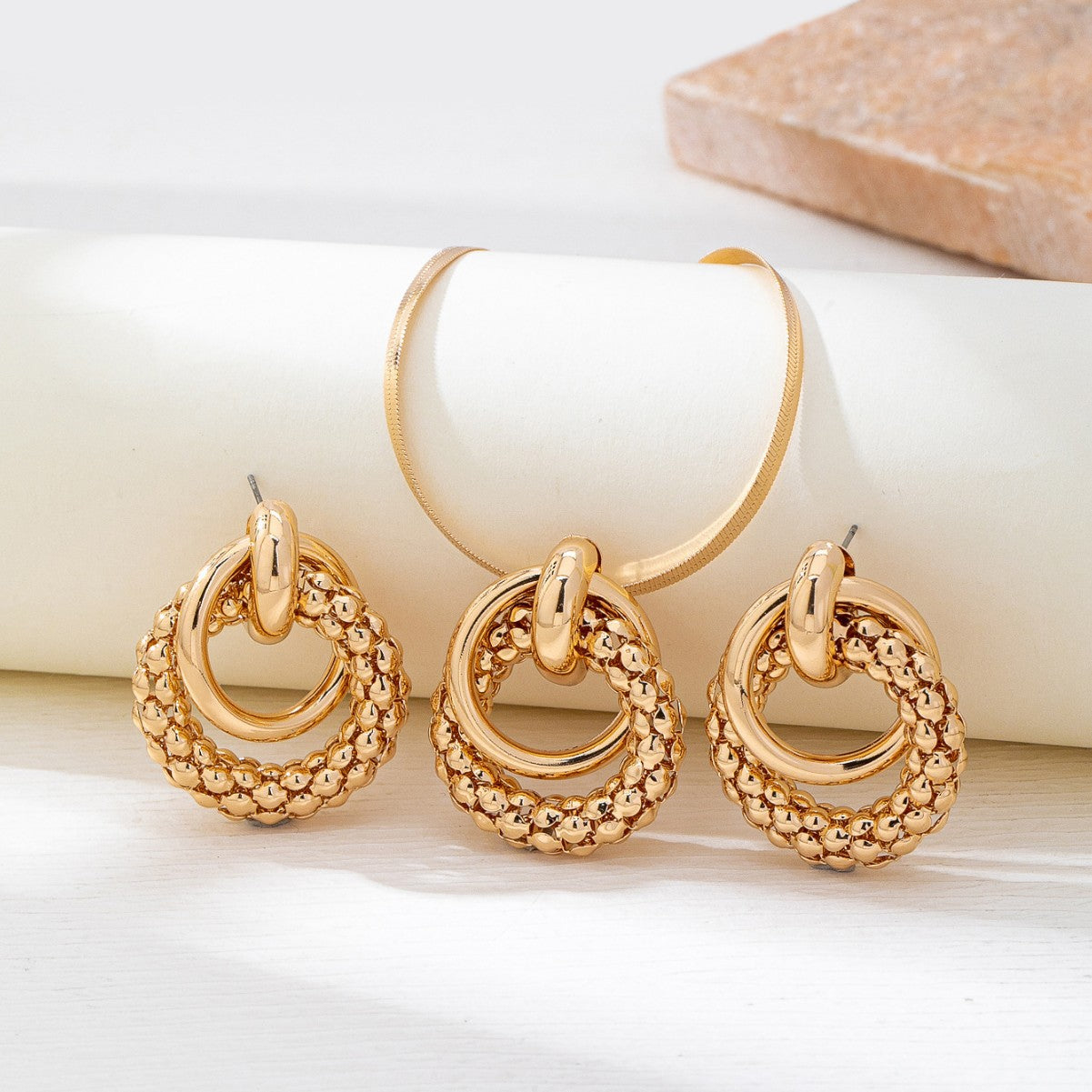 Gold Snake Chain Necklace Earrings