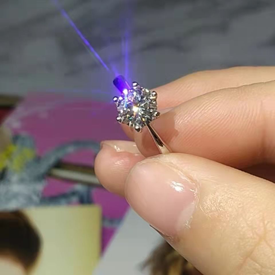 Six-prong ring, necklace, and earrings