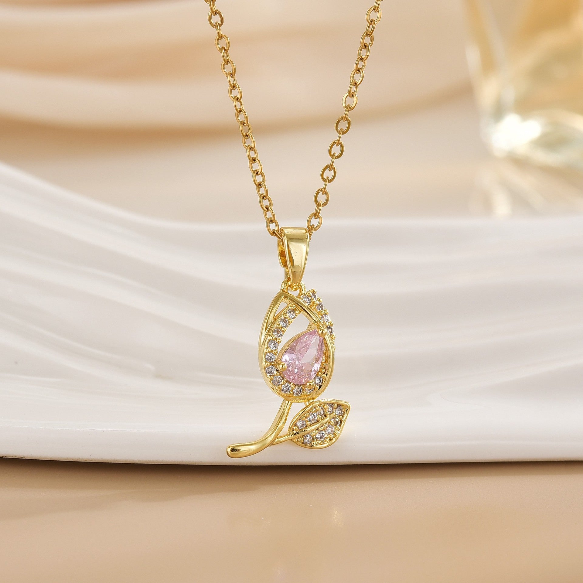 Tulip Flower Design Titanium Steel Necklace