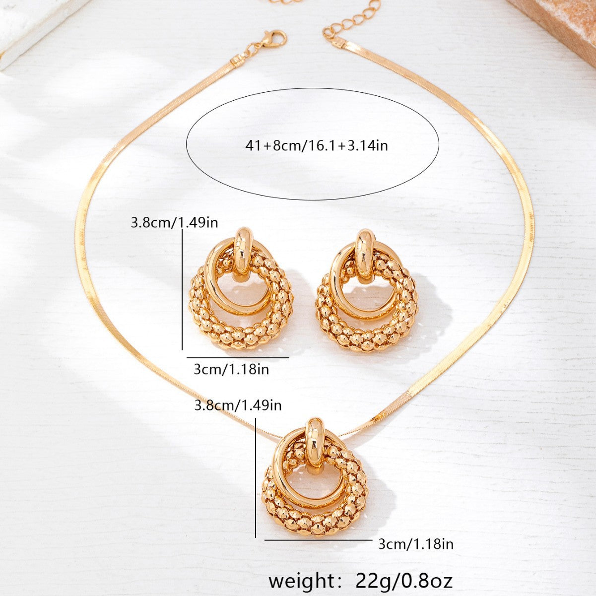 Gold Snake Chain Necklace Earrings